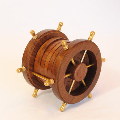 コースター 6枚セットコースター おしゃれ 真鍮製 天然木 アンティーク調 フォルダー座付きコースター 雑貨 インテリア雑貨 オシャレ雑貨 おしゃれ雑貨 7382076