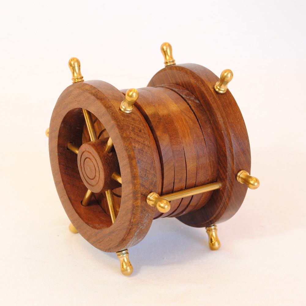 コースター 6枚セットコースター おしゃれ 真鍮製 天然木 アンティーク調 フォルダー座付きコースター 雑貨 インテリア雑貨 オシャレ雑貨 おしゃれ雑貨 7382076