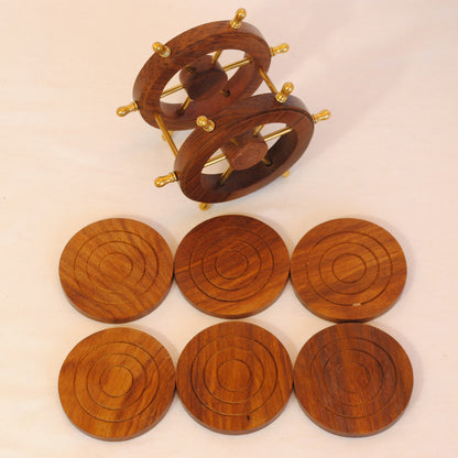 コースター 6枚セットコースター おしゃれ 真鍮製 天然木 アンティーク調 フォルダー座付きコースター 雑貨 インテリア雑貨 オシャレ雑貨 おしゃれ雑貨 7382076