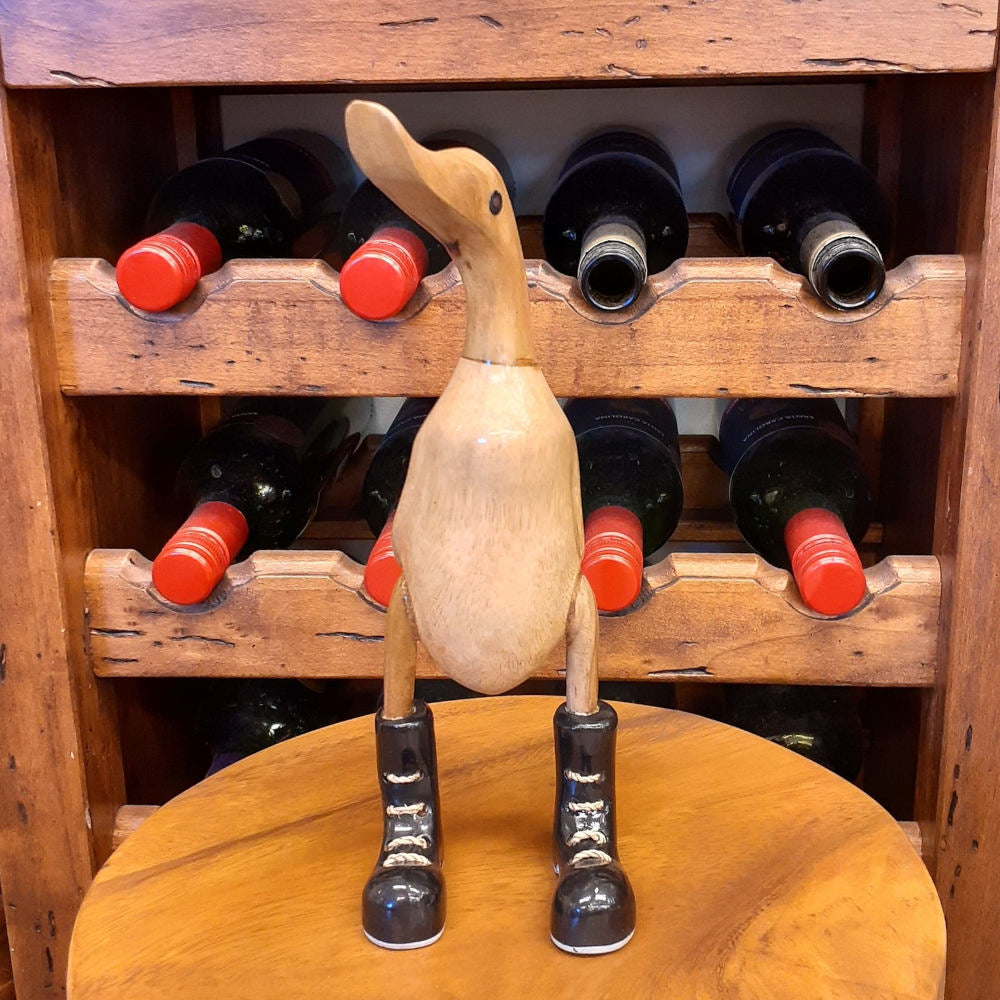 ダック カービング ブーツをはいたアヒル オブジェ デコイ バンブー彫り 置物 雑貨 インテリア雑貨 7386000