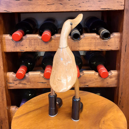 ダック カービング ブーツをはいたアヒル オブジェ デコイ バンブー彫り 置物 雑貨 インテリア雑貨 7386000