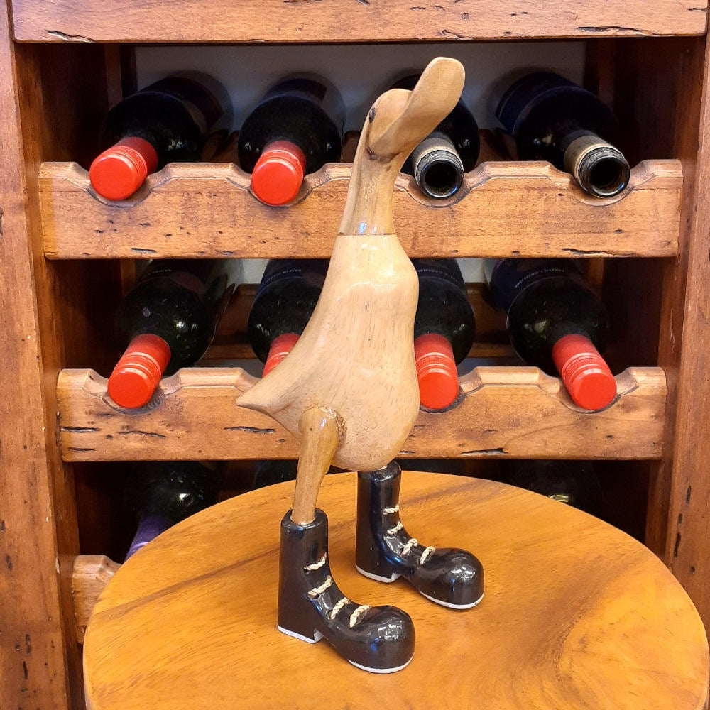 ダック カービング ブーツをはいたアヒル オブジェ デコイ バンブー彫り 置物 雑貨 インテリア雑貨 7386000