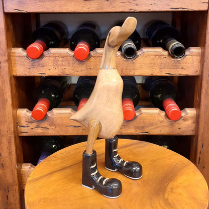 ダック カービング ブーツをはいたアヒル オブジェ デコイ バンブー彫り 置物 雑貨 インテリア雑貨 7386000