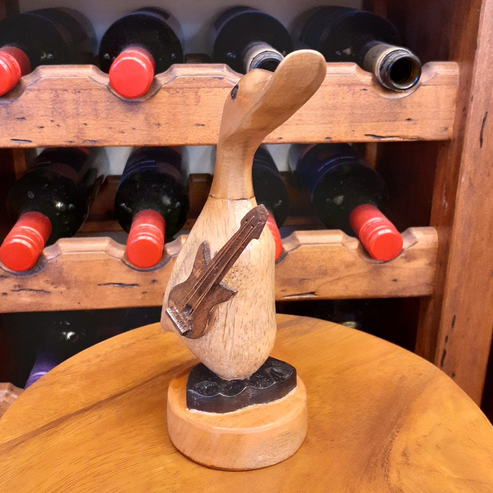 ダック 流しダック カービング ギターを持ったアヒル オブジェ デコイ バンブー彫り 置物 雑貨 インテリア雑貨 7386001