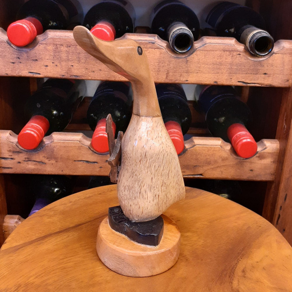 ダック 流しダック カービング ギターを持ったアヒル オブジェ デコイ バンブー彫り 置物 雑貨 インテリア雑貨 7386001