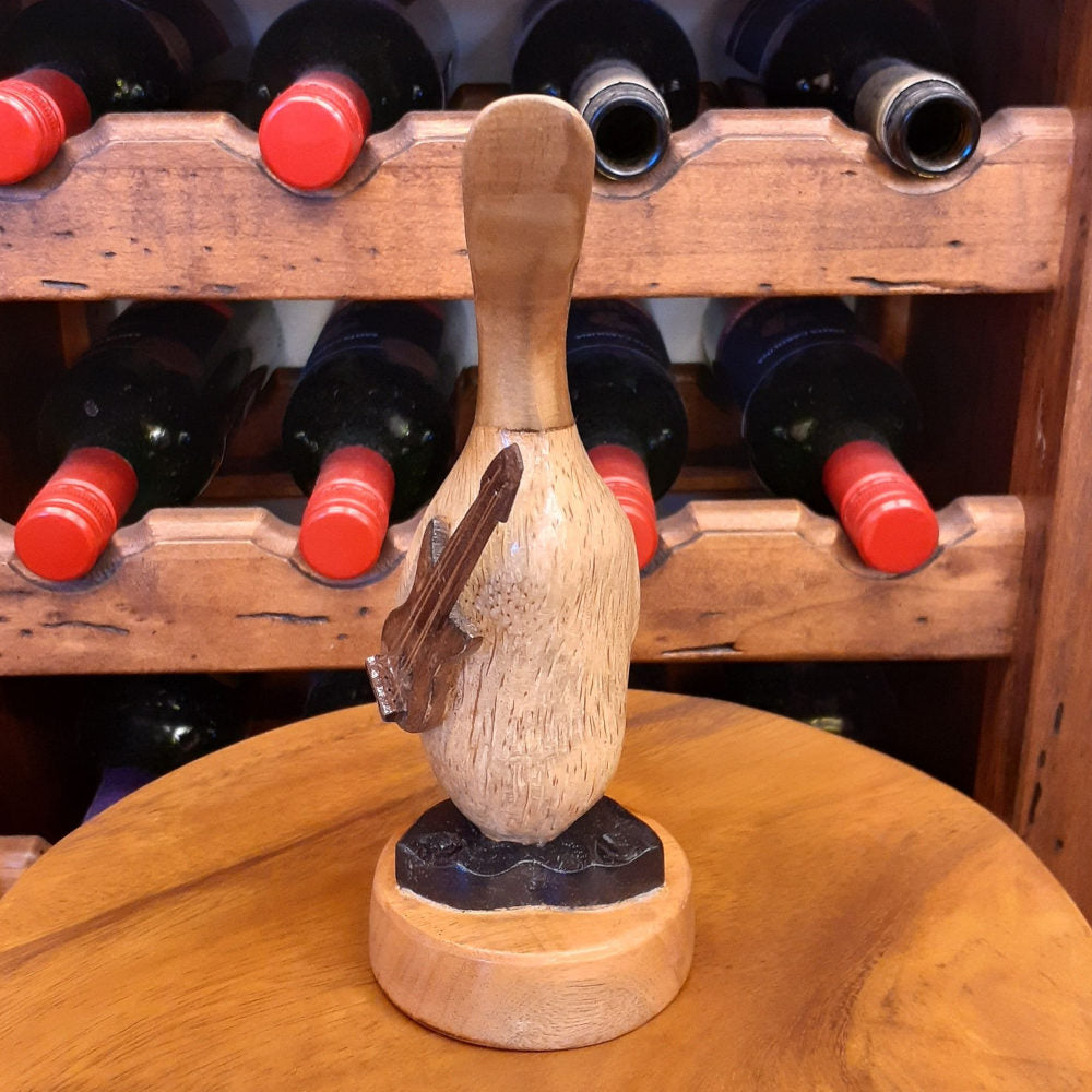 ダック 流しダック カービング ギターを持ったアヒル オブジェ デコイ バンブー彫り 置物 雑貨 インテリア雑貨 7386001