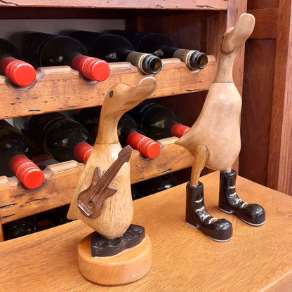 ダック 流しダック カービング ギターを持ったアヒル オブジェ デコイ バンブー彫り 置物 雑貨 インテリア雑貨 7386001