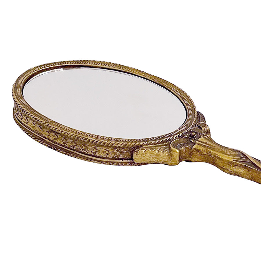 ハンドミラー 手鏡 オシャレ アンティークゴールド アンティーク風 ヨーロピアン 化粧鏡フレンチ エレガント ロココ調 姫家具 雑貨 77001hm-gd
