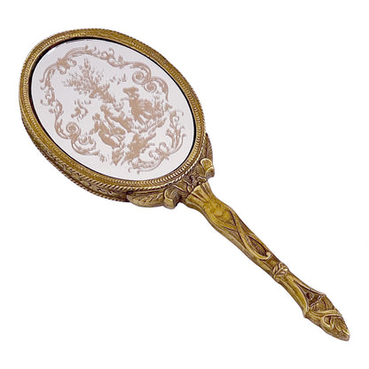 ハンドミラー 手鏡 オシャレ アンティークゴールド アンティーク風 ヨーロピアン 化粧鏡フレンチ エレガント ロココ調 姫家具 雑貨 77001hm-gd