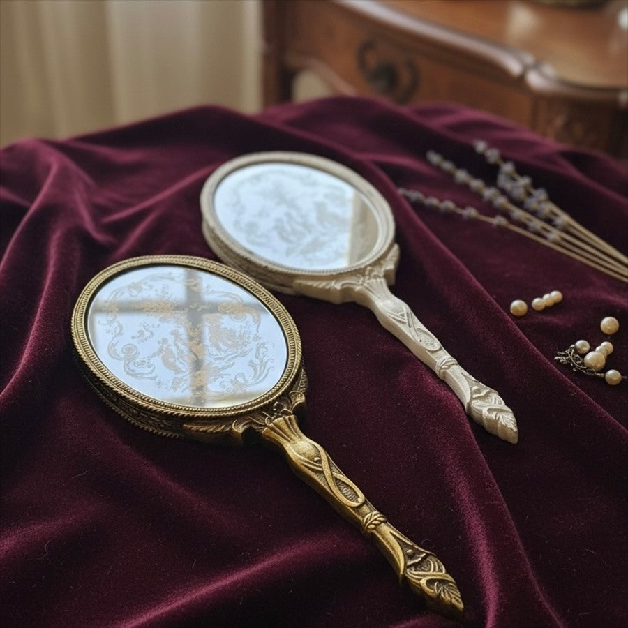 ハンドミラー 手鏡 オシャレ アンティークゴールド アンティーク風 ヨーロピアン 化粧鏡フレンチ エレガント ロココ調 姫家具 雑貨 77001hm-gd