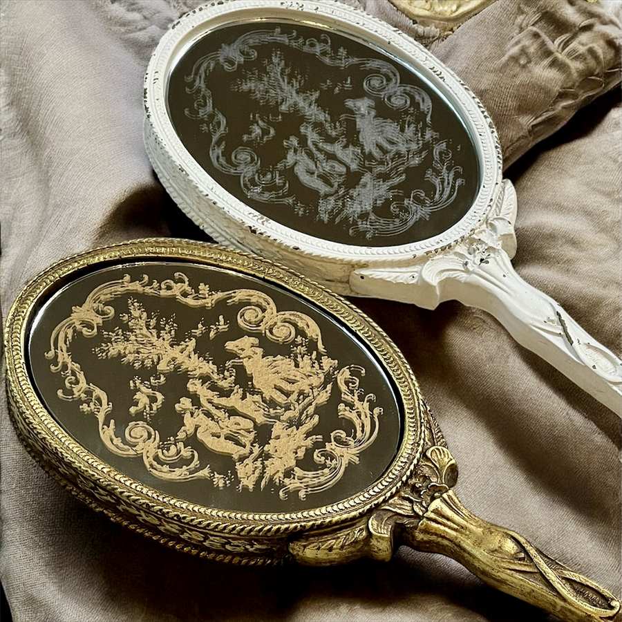 ハンドミラー 手鏡 オシャレ アンティークゴールド アンティーク風 ヨーロピアン 化粧鏡フレンチ エレガント ロココ調 姫家具 雑貨 77001hm-gd