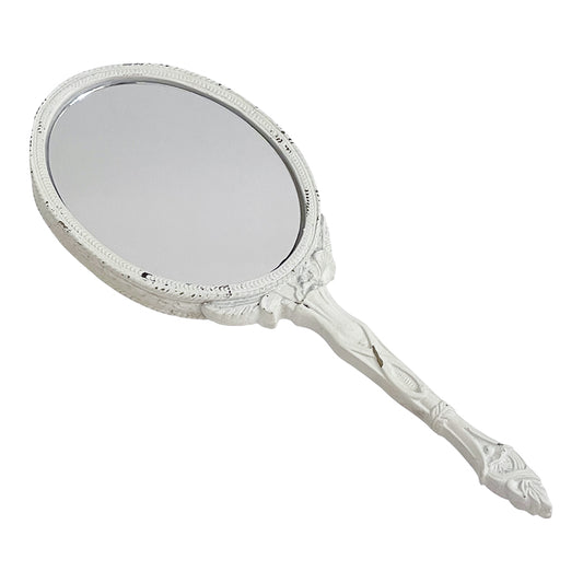 ハンドミラー 手鏡 オシャレ アンティークホワイト アンティーク風 ヨーロピアン 化粧鏡フレンチ エレガント ロココ調 姫家具 雑貨 77001hm-wh