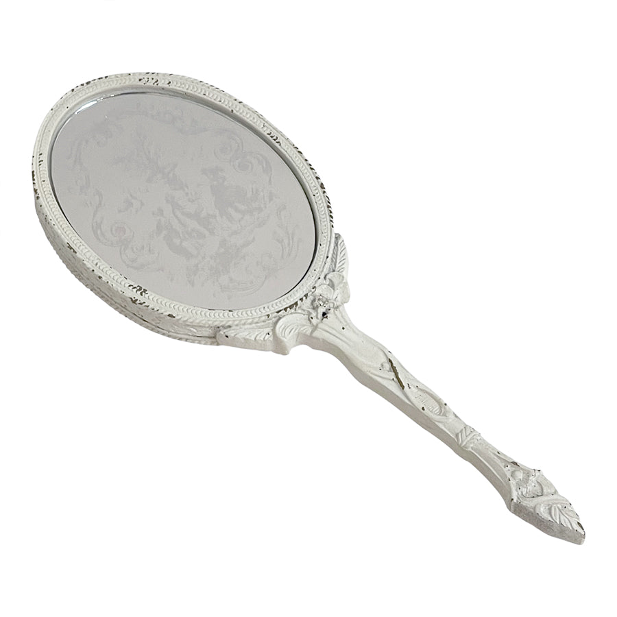 ハンドミラー 手鏡 オシャレ アンティークホワイト アンティーク風 ヨーロピアン 化粧鏡フレンチ エレガント ロココ調 姫家具 雑貨 77001hm-wh