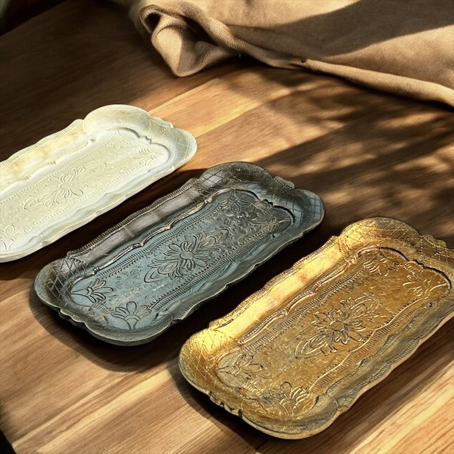 アクセサリートレイ アンティークホワイトトレイ トレー アンティーク風トレイ ペントレイ 筆皿 小物入れ トレイ 雑貨 77154ty-wh