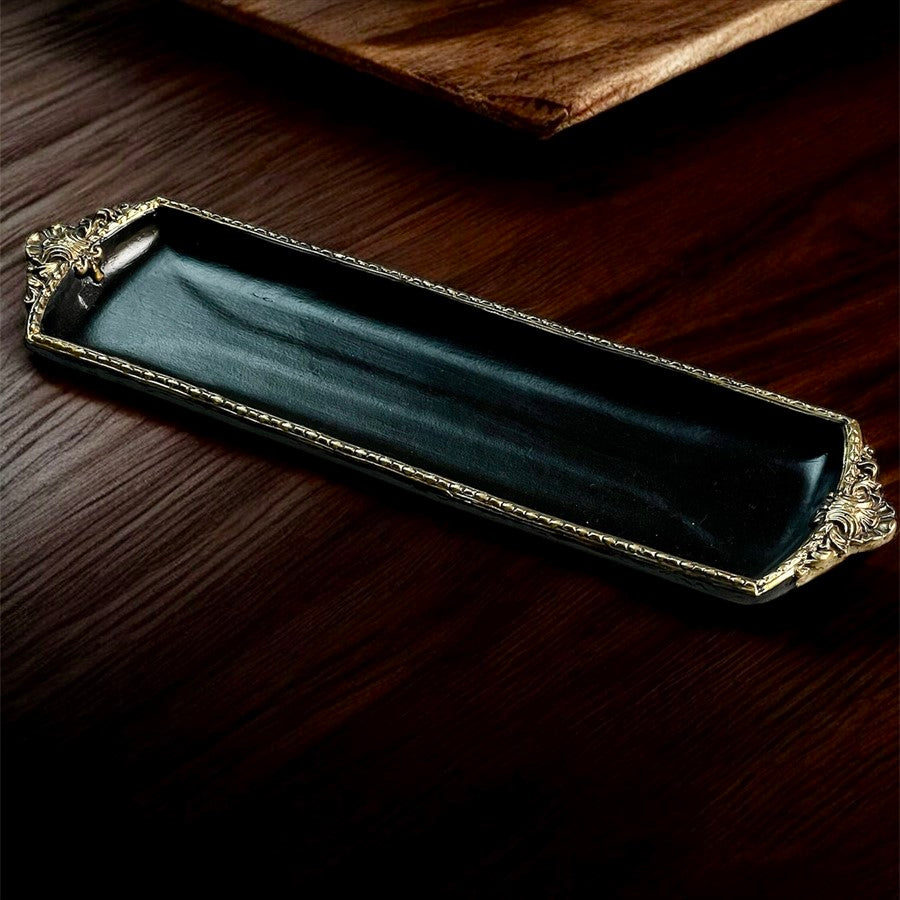 アクセサリートレイ アンティークブラックトレイ トレー アンティーク風トレイ ペントレイ 筆皿 小物入れ トレイ 雑貨 77155ty-bk