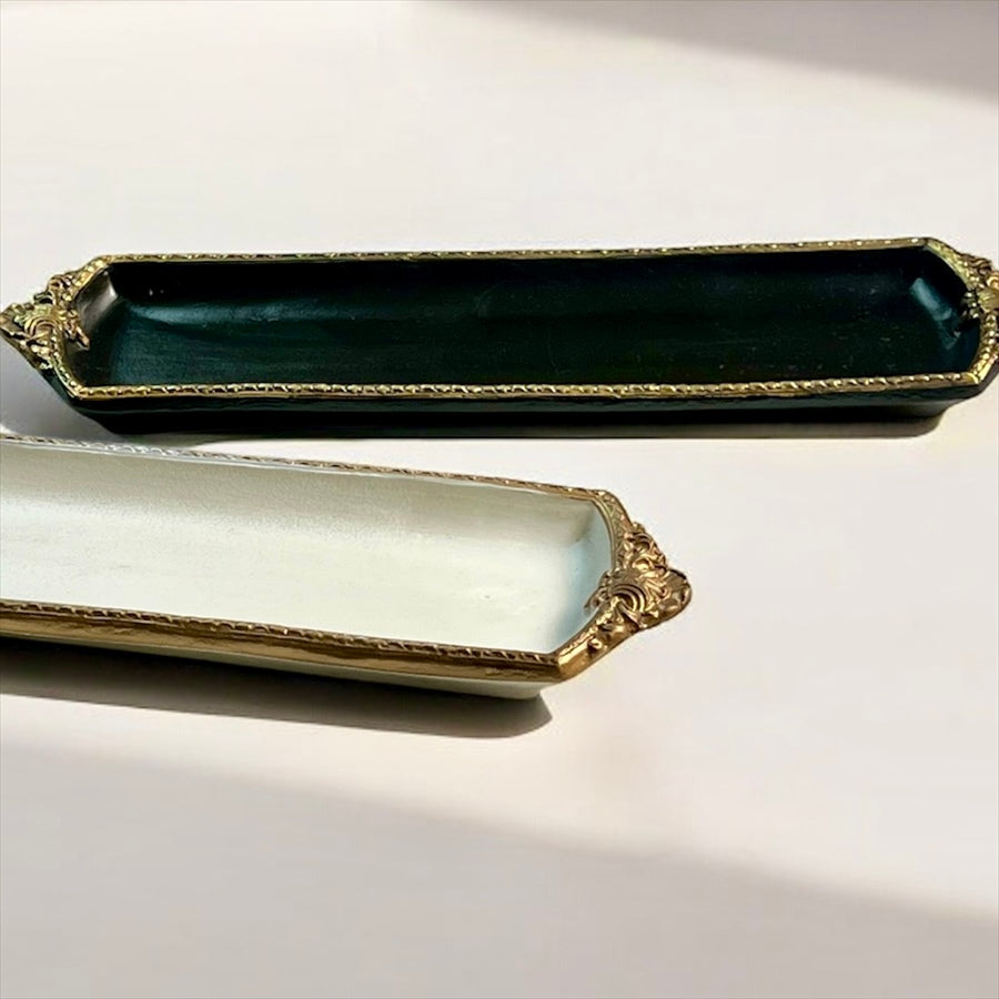 アクセサリートレイ アンティークホワイトトレイ トレー アンティーク風トレイ ペントレイ 筆皿 小物入れ トレイ 雑貨 77155ty-wh