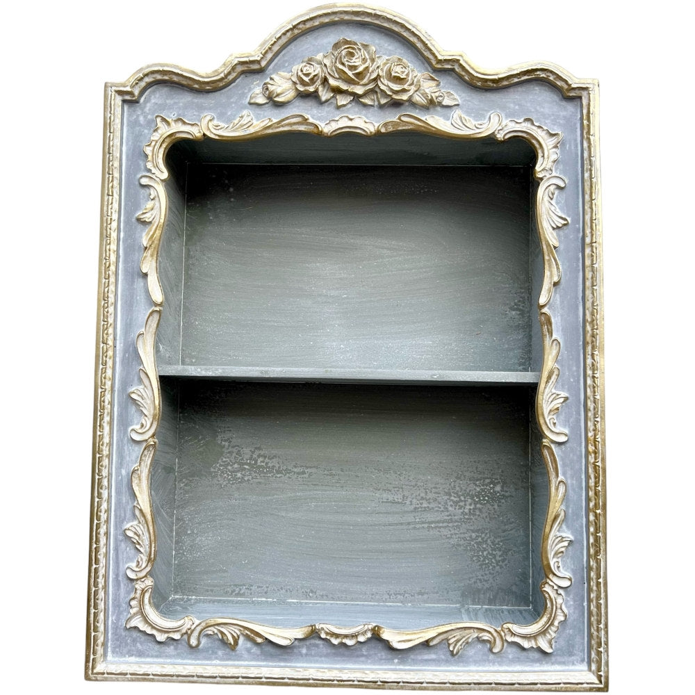 ウォールシェルフ 壁掛け飾り棚 壁掛け飾り棚 グレージュ ブルーグレー プリンセスインテリア アンティーク調 壁掛け棚 シャビシックインテリア 77161WS-GG