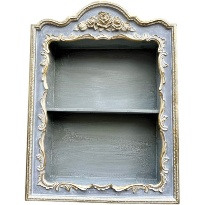 ウォールシェルフ 壁掛け飾り棚 壁掛け飾り棚 グレージュ ブルーグレー プリンセスインテリア アンティーク調 壁掛け棚 シャビシックインテリア 77161WS-GG