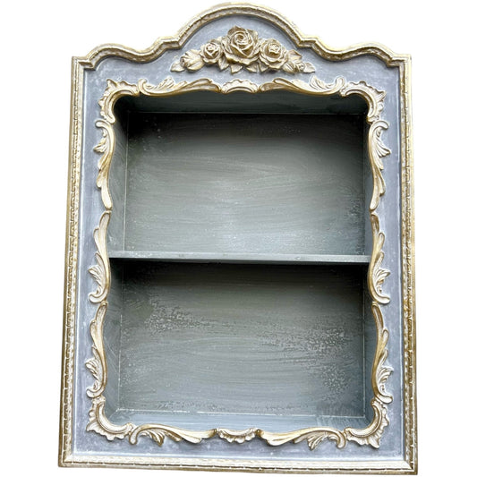 ウォールシェルフ 壁掛け飾り棚 壁掛け飾り棚 グレージュ ブルーグレー プリンセスインテリア アンティーク調 壁掛け棚 シャビシックインテリア 77161WS-GG