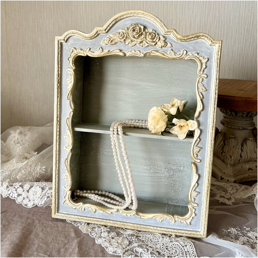 ウォールシェルフ 壁掛け飾り棚 壁掛け飾り棚 グレージュ ブルーグレー プリンセスインテリア アンティーク調 壁掛け棚 シャビシックインテリア 77161WS-GG