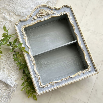 ウォールシェルフ 壁掛け飾り棚 壁掛け飾り棚 グレージュ ブルーグレー プリンセスインテリア アンティーク調 壁掛け棚 シャビシックインテリア 77161WS-GG