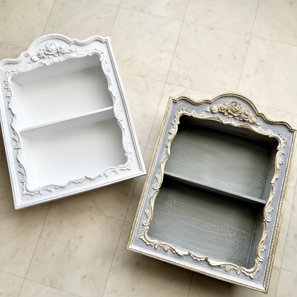 ウォールシェルフ 壁掛け飾り棚 壁掛け飾り棚 グレージュ ブルーグレー プリンセスインテリア アンティーク調 壁掛け棚 シャビシックインテリア 77161WS-GG