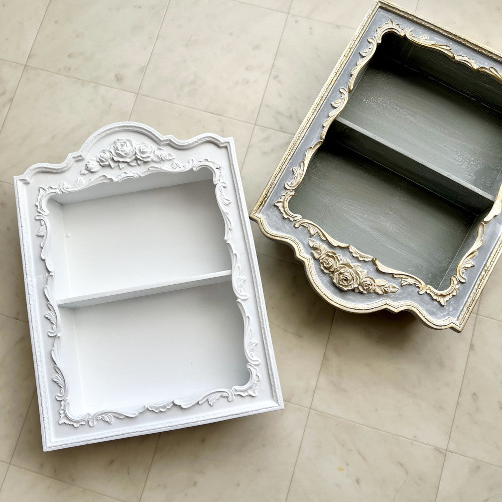 ウォールシェルフ 壁掛け飾り棚 壁掛け飾り棚 グレージュ ブルーグレー プリンセスインテリア アンティーク調 壁掛け棚 シャビシックインテリア 77161WS-GG