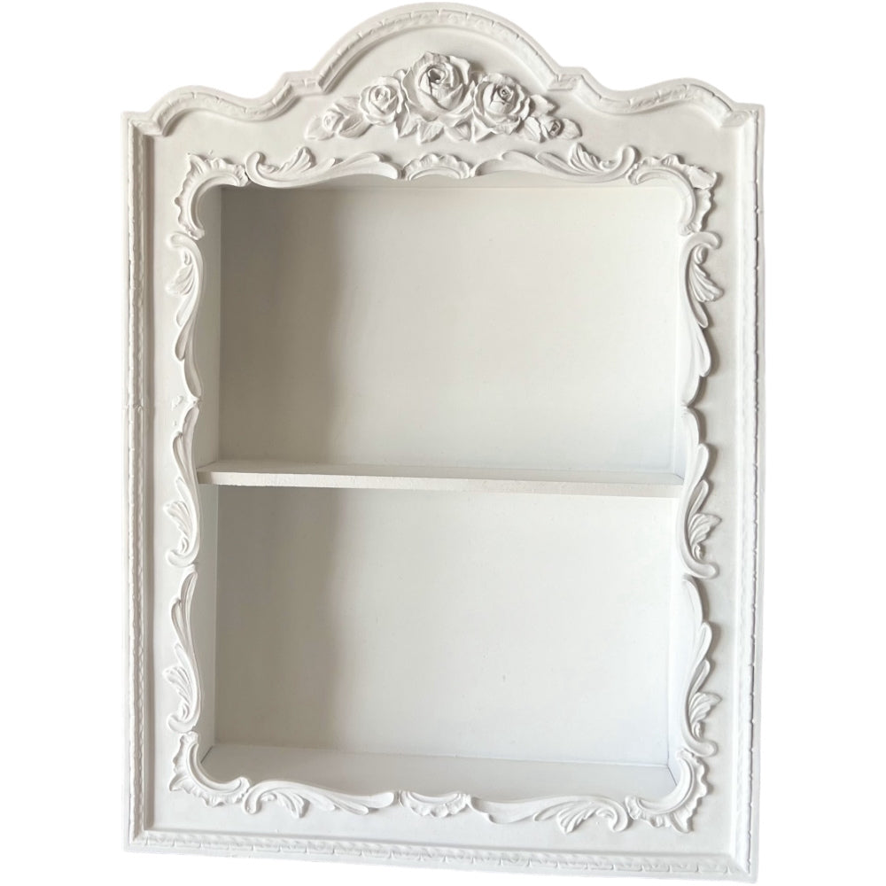 ウォールシェルフ 壁掛け飾り棚 壁掛け飾り棚 アンティークホワイト プリンセスインテリア アンティーク調 壁掛け棚 シャビシックインテリア 77161WS-WH