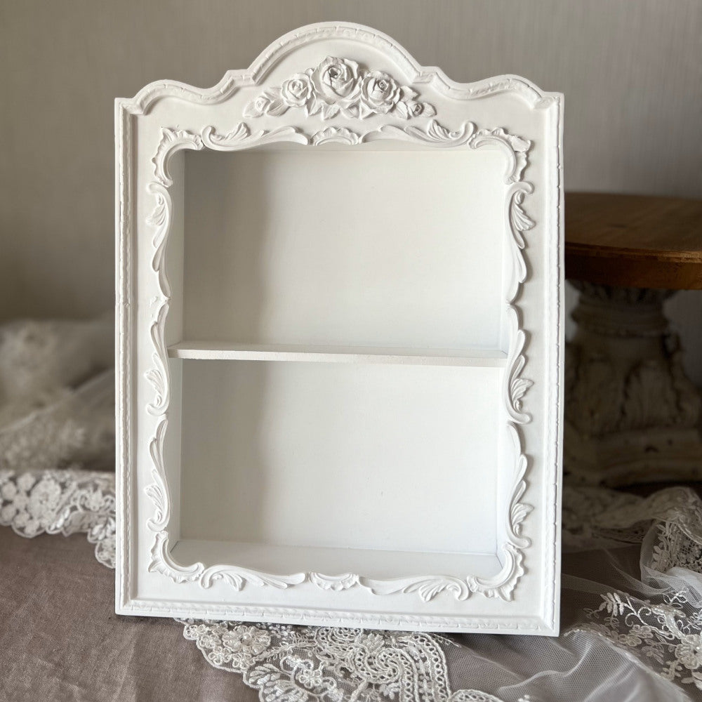 ウォールシェルフ 壁掛け飾り棚 壁掛け飾り棚 アンティークホワイト プリンセスインテリア アンティーク調 壁掛け棚 シャビシックインテリア 77161WS-WH