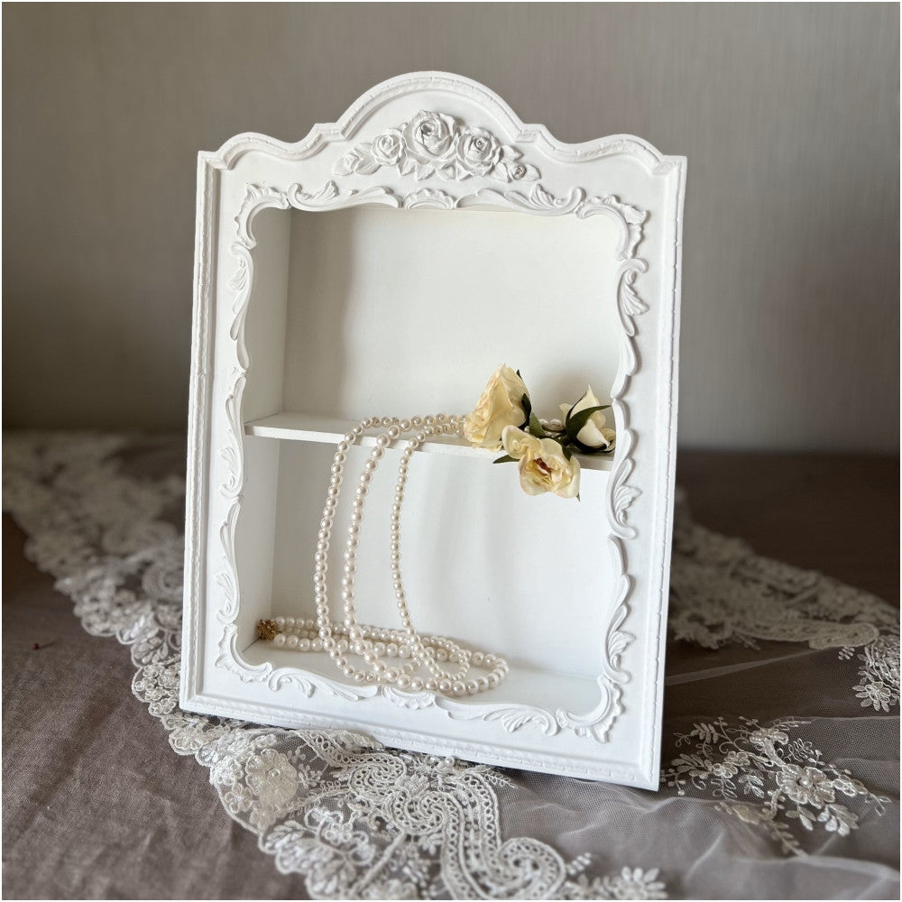 ウォールシェルフ 壁掛け飾り棚 壁掛け飾り棚 アンティークホワイト プリンセスインテリア アンティーク調 壁掛け棚 シャビシックインテリア 77161WS-WH