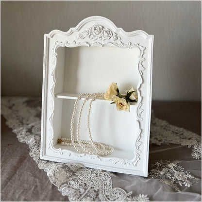 ウォールシェルフ 壁掛け飾り棚 壁掛け飾り棚 アンティークホワイト プリンセスインテリア アンティーク調 壁掛け棚 シャビシックインテリア 77161WS-WH