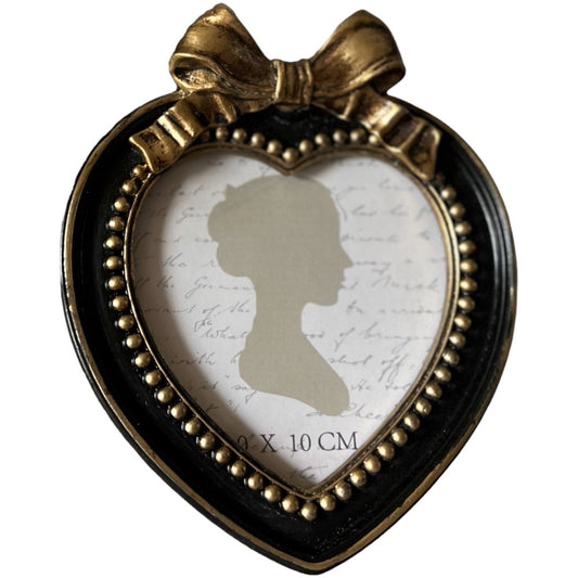 フォトフレーム 写真立て ハート型フォトフレーム リボンレリーフフォトフレーム アンティーク風 写真額 写真立て 黒字に金 アンティーク調 77165PF-BK