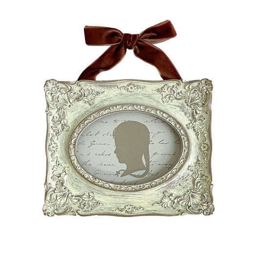 フォトフレーム 壁掛け写真額 横向き写真額 リボン付き レキュタングラーフォトフレーム アンティーク風 壁掛けフォトフレーム アンティークホワイト 77167pf