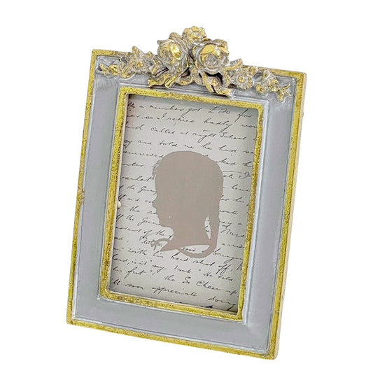 フォトフレーム バラ写真立て レキュタングラーフォトフレーム アンティーク風 バラ写真額 写真立て グレーにゴールドフォトフレーム アンティーク調 77169pf