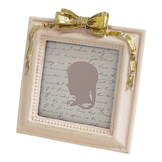 フォトフレーム リボン写真立て スクエアフォトフレーム アンティーク風 リボン写真額 写真立て ピンクにゴールドフォトフレーム アンティーク調 77174pf-pk