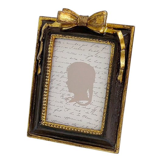 フォトフレーム リボン写真立て 縦長方形写真額 アンティーク風 リボン写真額 写真立て ブラックにゴールドフォトフレーム アンティーク調 77175pf-bk