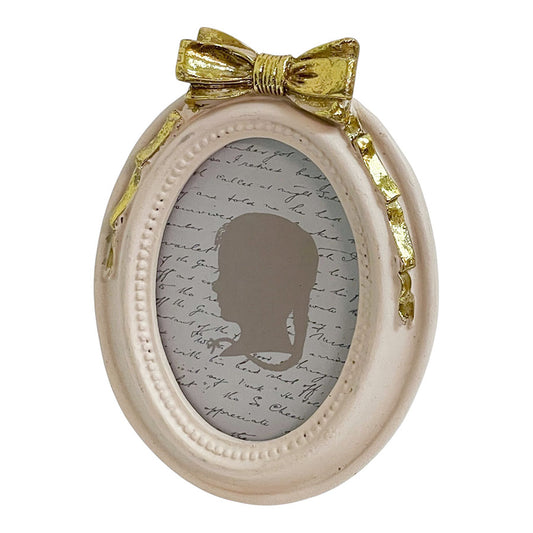 フォトフレーム リボン写真立て 縦楕円形写真額 オーバルフォトフレーム アンティーク風 リボン写真額 写真立て ピンクにゴールド アンティーク調 77176pf-pk