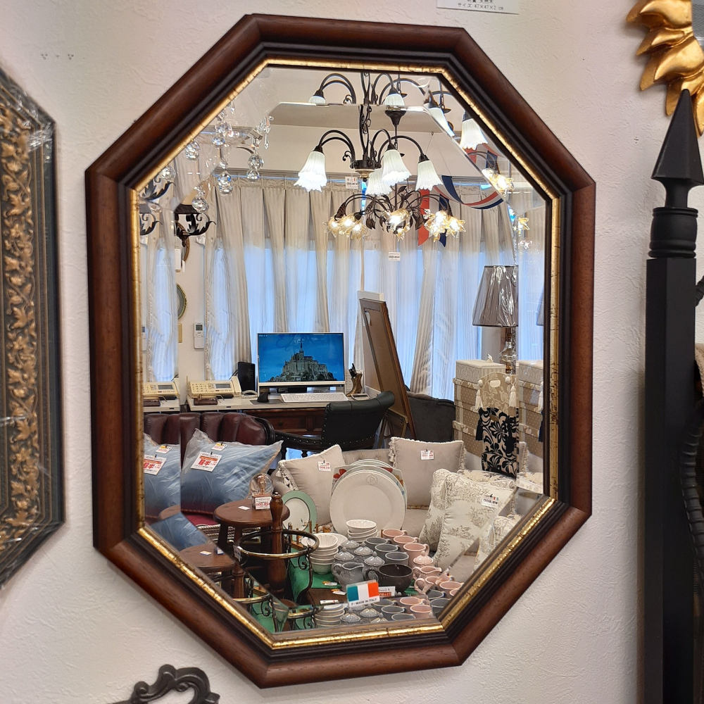 ウォールミラー ミラー おしゃれ 鏡 壁掛け鏡 木製 アンティーク仕上げ ミラー 八角形鏡 イタリア製 ベルトーチ BERTOZZI 808059