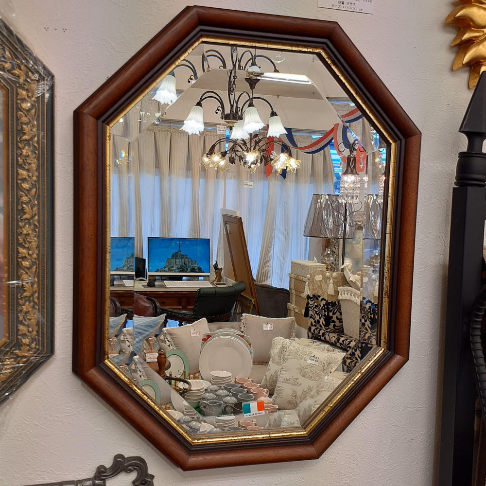 ウォールミラー ミラー おしゃれ 鏡 壁掛け鏡 木製 アンティーク仕上げ ミラー 八角形鏡 イタリア製 ベルトーチ BERTOZZI 808059
