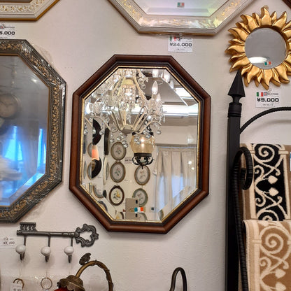 ウォールミラー ミラー おしゃれ 鏡 壁掛け鏡 木製 アンティーク仕上げ ミラー 八角形鏡 イタリア製 ベルトーチ BERTOZZI 808059
