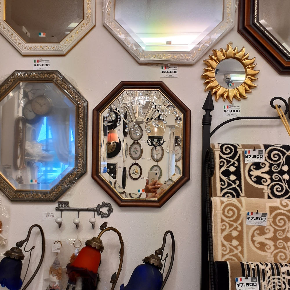 ウォールミラー ミラー おしゃれ 鏡 壁掛け鏡 木製 アンティーク仕上げ ミラー 八角形鏡 イタリア製 ベルトーチ BERTOZZI 808059