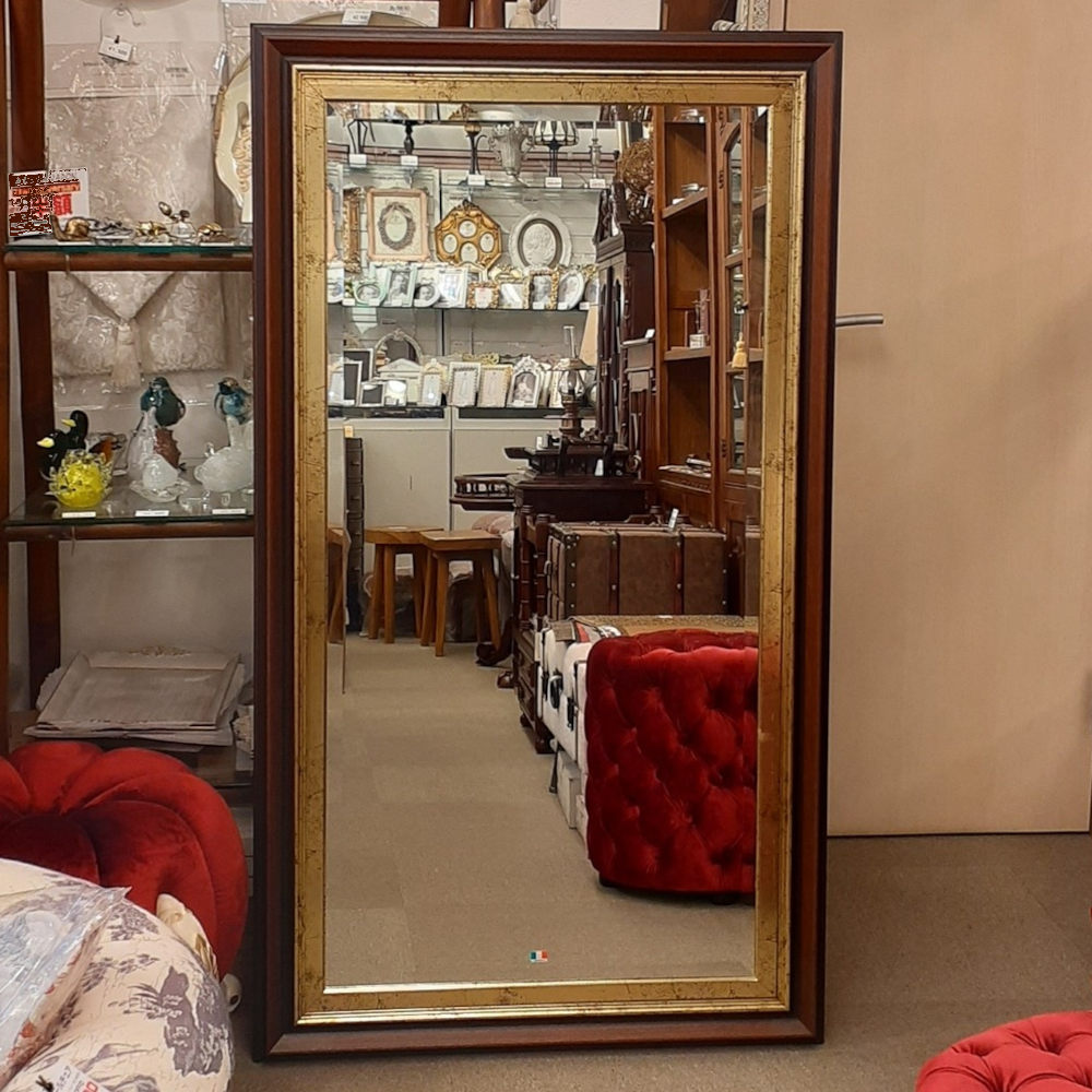 ウォールミラー 姿見 特大ミラー 縦横可 おしゃれ 鏡 壁掛け ゴールド 木製 アンティーク仕上げ ミラー 長方形鏡 イタリア製 ベルトーチ BERTOZZI 80806262
