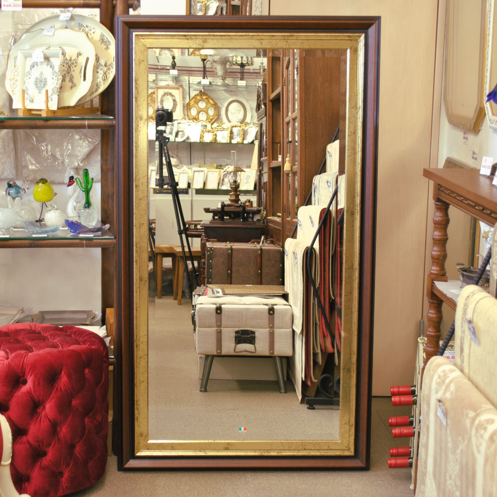 ウォールミラー 姿見 特大ミラー 縦横可 おしゃれ 鏡 壁掛け ゴールド 木製 アンティーク仕上げ ミラー 長方形鏡 イタリア製 ベルトーチ BERTOZZI 80806262
