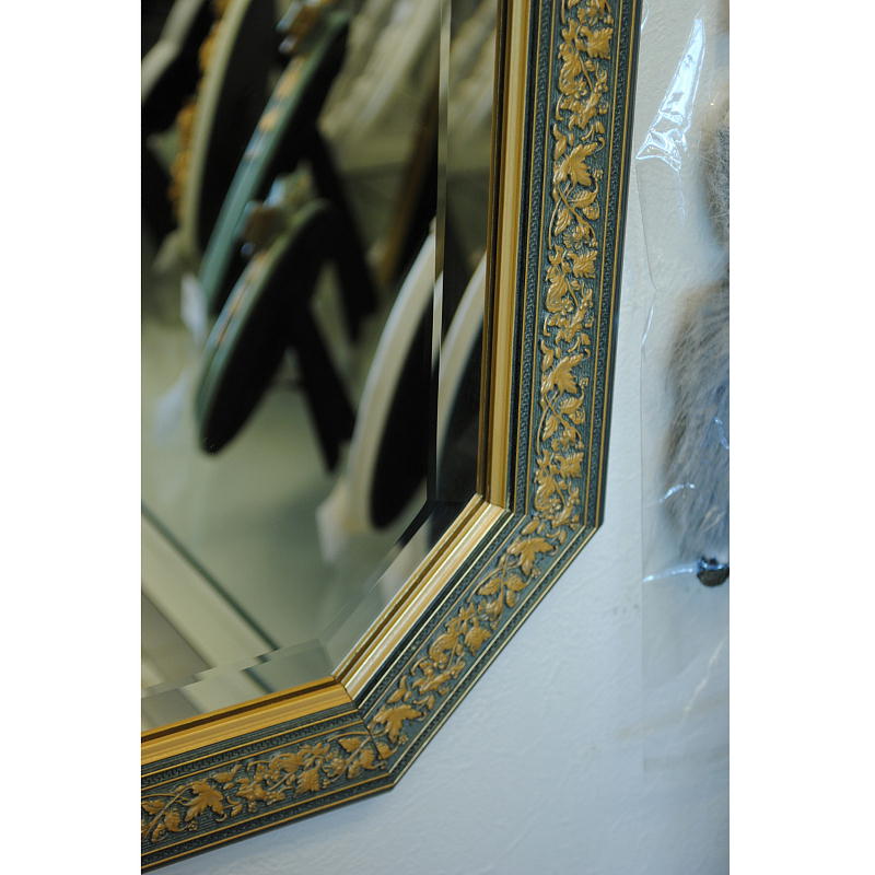 姿見 ウォールミラー おしゃれ 鏡 壁掛け 八角形 木製 イタリアンブルー 緑 ミラー OT アンティーク イタリア製 ベルトーチ BERTOZZI 808407