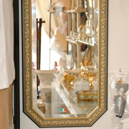 姿見 ウォールミラー おしゃれ 鏡 壁掛け 八角形 木製 イタリアンブルー 緑 ミラー OT アンティーク イタリア製 ベルトーチ BERTOZZI 808407