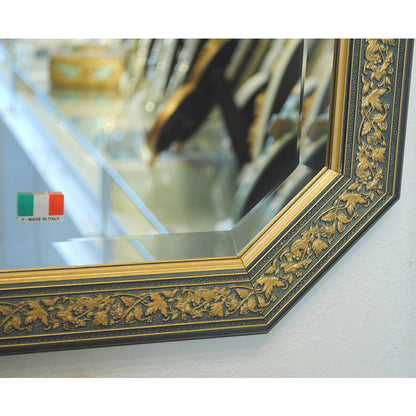 姿見 ウォールミラー おしゃれ 鏡 壁掛け 八角形 木製 イタリアンブルー 緑 ミラー OT アンティーク イタリア製 ベルトーチ BERTOZZI 808407