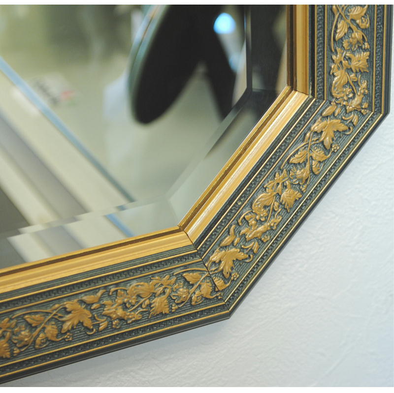 姿見 ウォールミラー おしゃれ 鏡 壁掛け 八角形 木製 イタリアンブルー 緑 ミラー OT アンティーク イタリア製 ベルトーチ BERTOZZI 808407