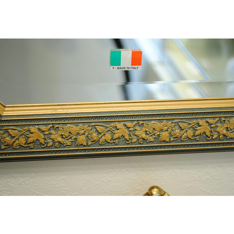 姿見 ウォールミラー おしゃれ 鏡 壁掛け 八角形 木製 イタリアンブルー 緑 ミラー OT アンティーク イタリア製 ベルトーチ BERTOZZI 808407