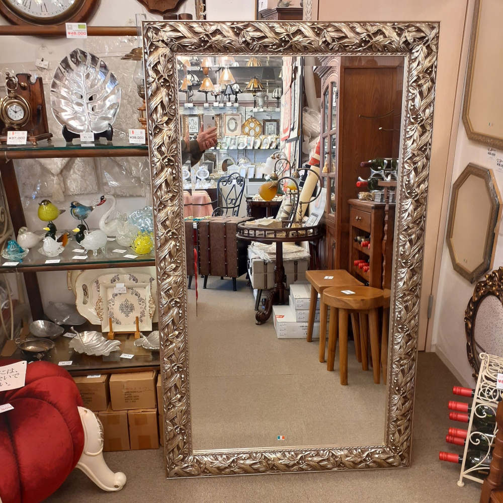 ウォールミラー 特大ミラー おしゃれ 鏡 壁掛け 縦横可 銀 シルバー 木製 アンティーク仕上げ ミラー 長方形鏡 イタリア製 ベルトーチ BERTOZZI 808412