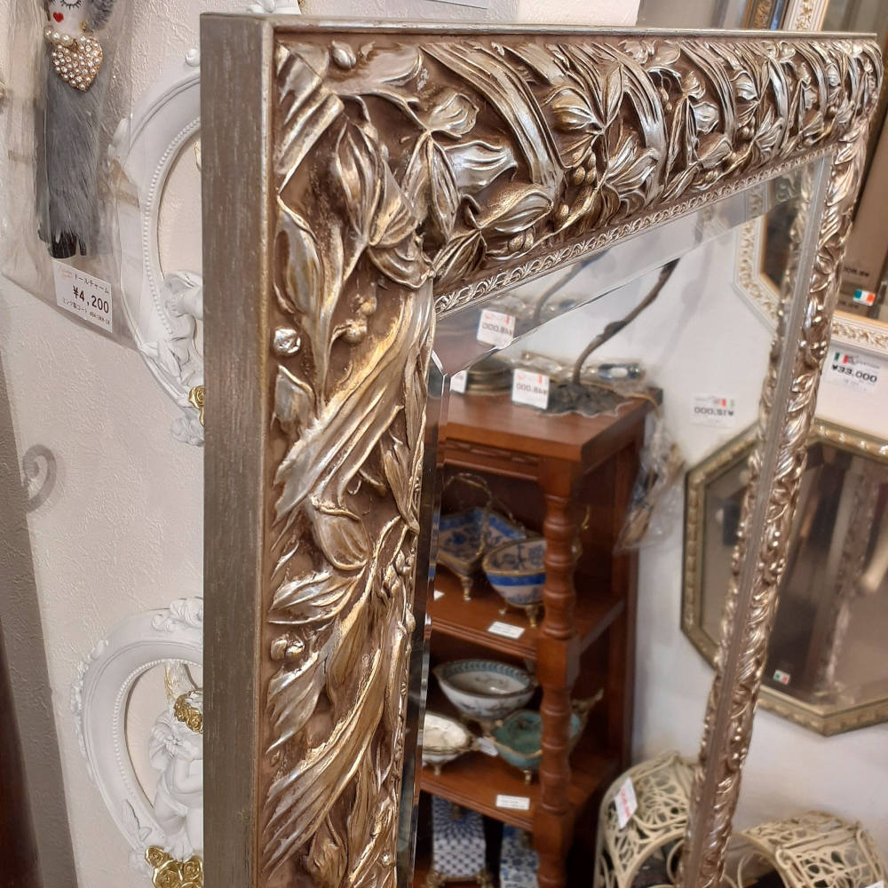 ウォールミラー 特大ミラー おしゃれ 鏡 壁掛け 縦横可 銀 シルバー 木製 アンティーク仕上げ ミラー 長方形鏡 イタリア製 ベルトーチ BERTOZZI 808412